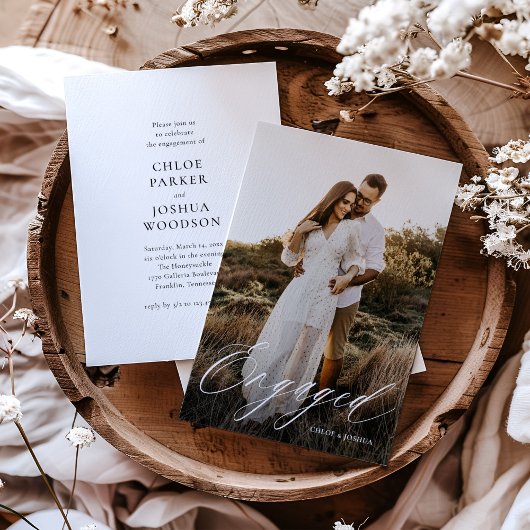 Moderne kalligrafie Script Photo Engagement Party Kaart