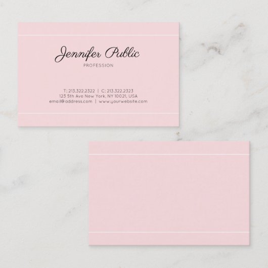 Moderne kalligrafie Script Plain Elegant Roze Luxe Visitekaartje (Voorkant / Achterkant)