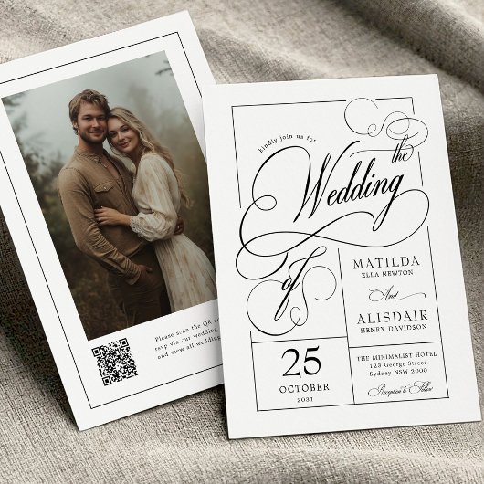 Moderne kalligrafie script QR-code foto bruiloft Kaart