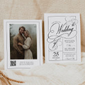 Moderne kalligrafie script QR-code foto bruiloft Kaart
