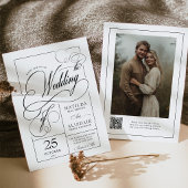 Moderne kalligrafie script QR-code foto bruiloft Kaart