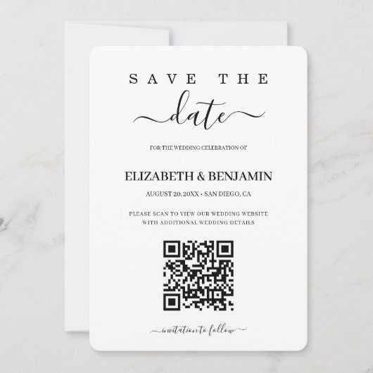 Moderne kalligrafie script QR-code foto save the d Save The Date (Voorkant)