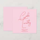 Moderne kalligrafie script rood roze bruiloft save the date (Voorkant / Achterkant)