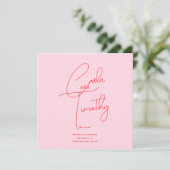 Moderne kalligrafie script rood roze bruiloft save the date (Staand voorkant)