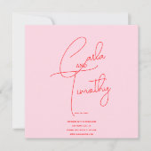 Moderne kalligrafie script rood roze foto save dat save the date (Voorkant)