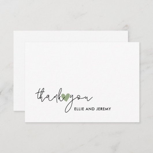 Moderne kalligrafie Script Sage Groene Hart Bruilo Bedankkaart (Voorkant / Achterkant)