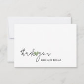 Moderne kalligrafie script salie groen hart trouwe bedankkaart (Voorkant)