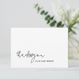 Moderne kalligrafie script salie groen hart trouwe bedankkaart