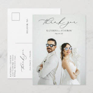 Moderne kalligrafie script trouwfoto dank je wel briefkaart