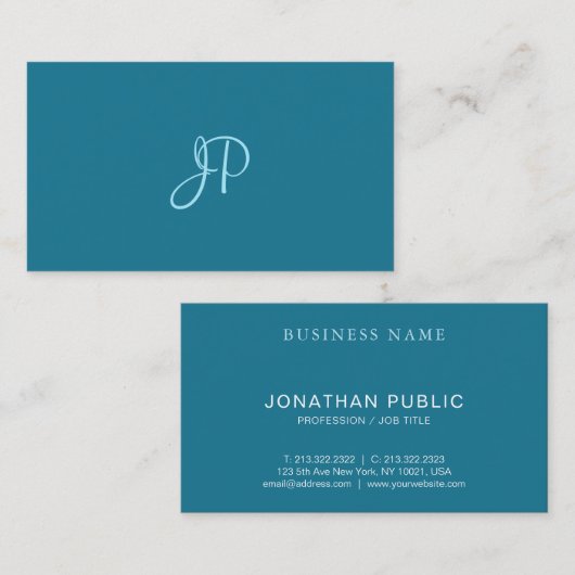 Moderne kalligrafie Script Turquoise Plain Trendy Visitekaartje (Voorkant / Achterkant)