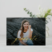 Moderne kalligrafie script twee foto afstuderen folie uitnodiging (Staand Voorkant)
