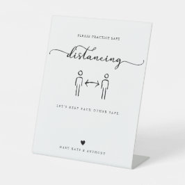 Moderne kalligrafie script Veilige Afstands Huweli Reclamebord Met Voetstuk