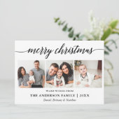 Moderne kalligrafie Script Vrolijk Kerstfeest 3 Fo Feestdagenkaart (Staand voorkant)