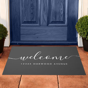 Moderne kalligrafie script welkomst straatadres deurmat