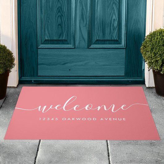 Moderne kalligrafie script welkomst straatadres deurmat