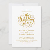 Moderne kalligrafie script wit en goud bruiloft kaart (Voorkant)