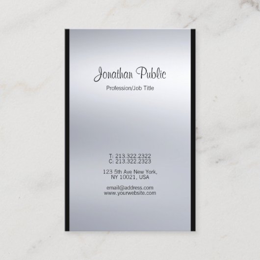 Moderne kalligrafie script zilver mode luxe visitekaartje (Voorkant)