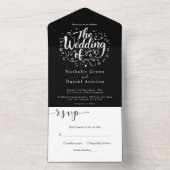 Moderne kalligrafie script zwart-wit bruiloft all in one uitnodiging (Binnen)