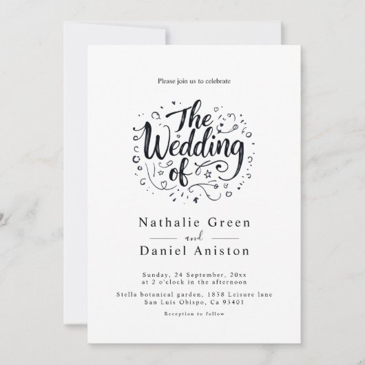 Moderne kalligrafie Script Zwart-wit bruiloft Kaart (Voorkant)