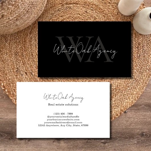 Moderne kalligrafie script zwart-wit monogram visitekaartje
