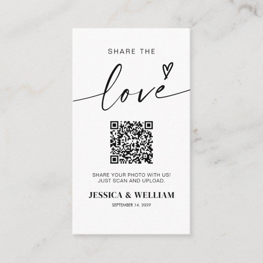 Moderne kalligrafie scriptie Deel de liefde QR-cod Informatiekaartje (Voorkant)