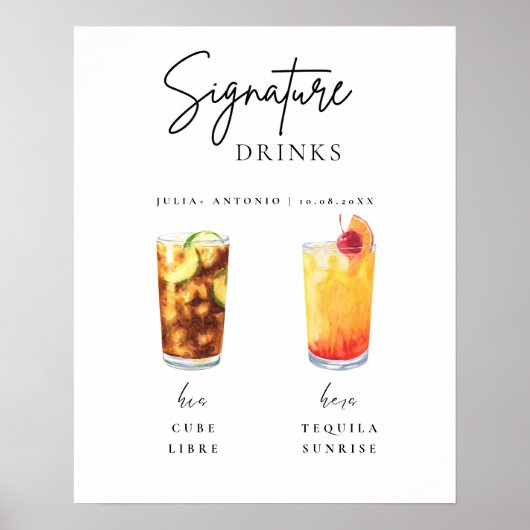 Moderne kalligrafie Signature Drink bruiloft Bar Poster (Voorkant)