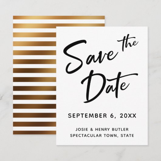 Moderne kalligrafie Sla de datum waarop de gouden Save The Date (Voorkant / Achterkant)