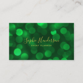 Moderne kalligrafie Smaragd Groene Bokeh Lichten Visitekaartje