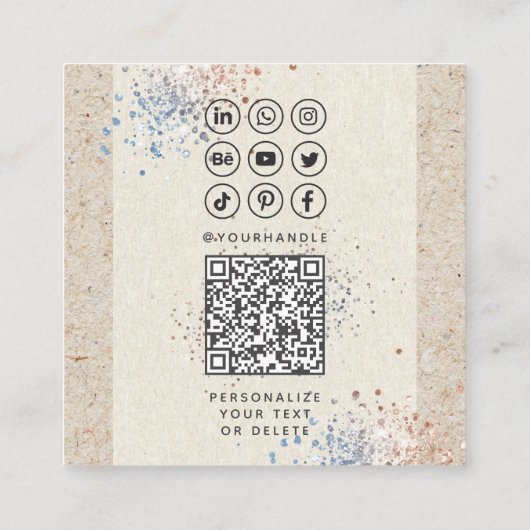 Moderne kalligrafie sociale media QR-code foto toe Vierkante Visitekaartje (Achterkant)