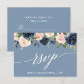 Moderne kalligrafie Stoffig Blauw Roze Bloemen RSVP Kaartje (Voorkant / Achterkant)