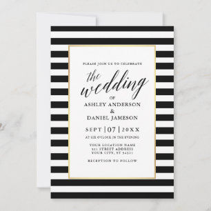 Moderne kalligrafie Striped Wedding Gold Lijst Kaart