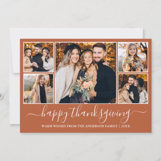 Moderne kalligrafie Terracotta 5 foto Thanksgiving Feestdagenkaart (Voorkant)