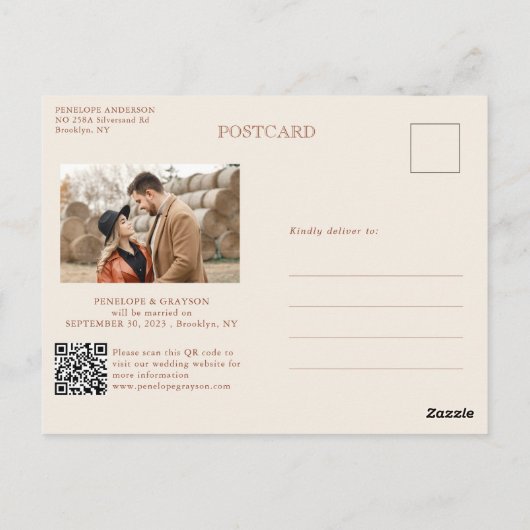 Moderne kalligrafie Terracotta Boho Bewaar de datu Briefkaart (Achterkant)