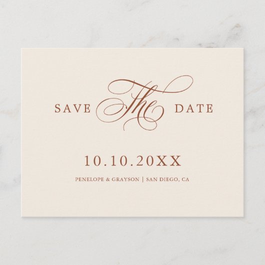 Moderne kalligrafie Terracotta Boho Bewaar de datu Briefkaart (Voorkant)