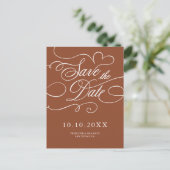 Moderne kalligrafie Terracotta boho Save the Date Briefkaart (Staand voorkant)