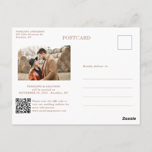 Moderne kalligrafie Terracotta boho Save the Date Briefkaart (Achterkant)