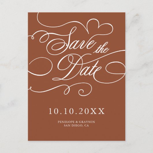 Moderne kalligrafie Terracotta boho Save the Date Briefkaart (Voorkant)