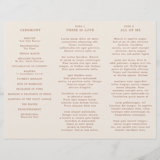 Moderne kalligrafie Terracotta Boho Wedding Progra (Achterkant)