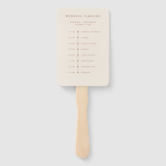 Moderne kalligrafie Terracotta bruiloft Tijdlijn Handwaaier (Achterkant)