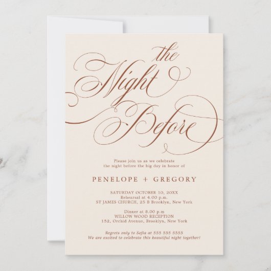 Moderne kalligrafie terracotta de avond ervoor kaart (Voorkant)