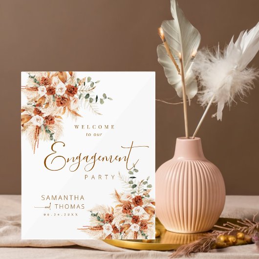 Moderne kalligrafie Terracotta Engagement Party Acryl Bord