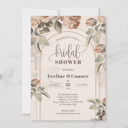 Moderne kalligrafie terracotta rozen salie boog kaart (Voorkant)