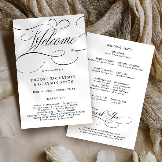 Moderne kalligrafie tijdloos Black Wedding Program