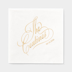 Moderne kalligrafie tijdloos goud en witte trouwda folie servetten
