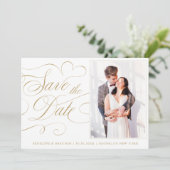 Moderne kalligrafie tijdloos goud Fotobruiloft Save The Date (Staand voorkant)
