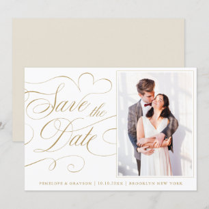 Moderne kalligrafie tijdloos goud Fotobruiloft Save The Date
