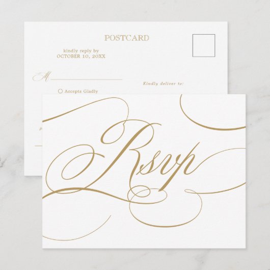 Moderne kalligrafie tijdloos goud Save the Date Briefkaart (Voorkant / Achterkant)