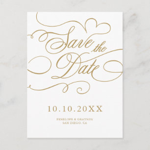 Moderne kalligrafie tijdloos goud Save the Date Briefkaart