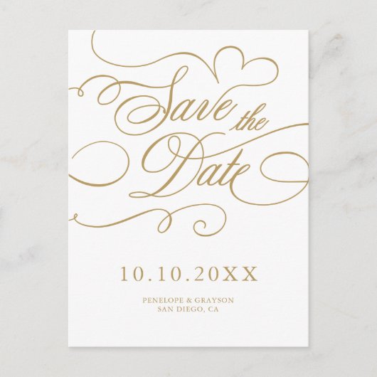 Moderne kalligrafie tijdloos goud Save the Date Briefkaart (Voorkant)