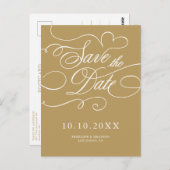 Moderne kalligrafie tijdloos goud Save the Date Briefkaart (Voorkant / Achterkant)